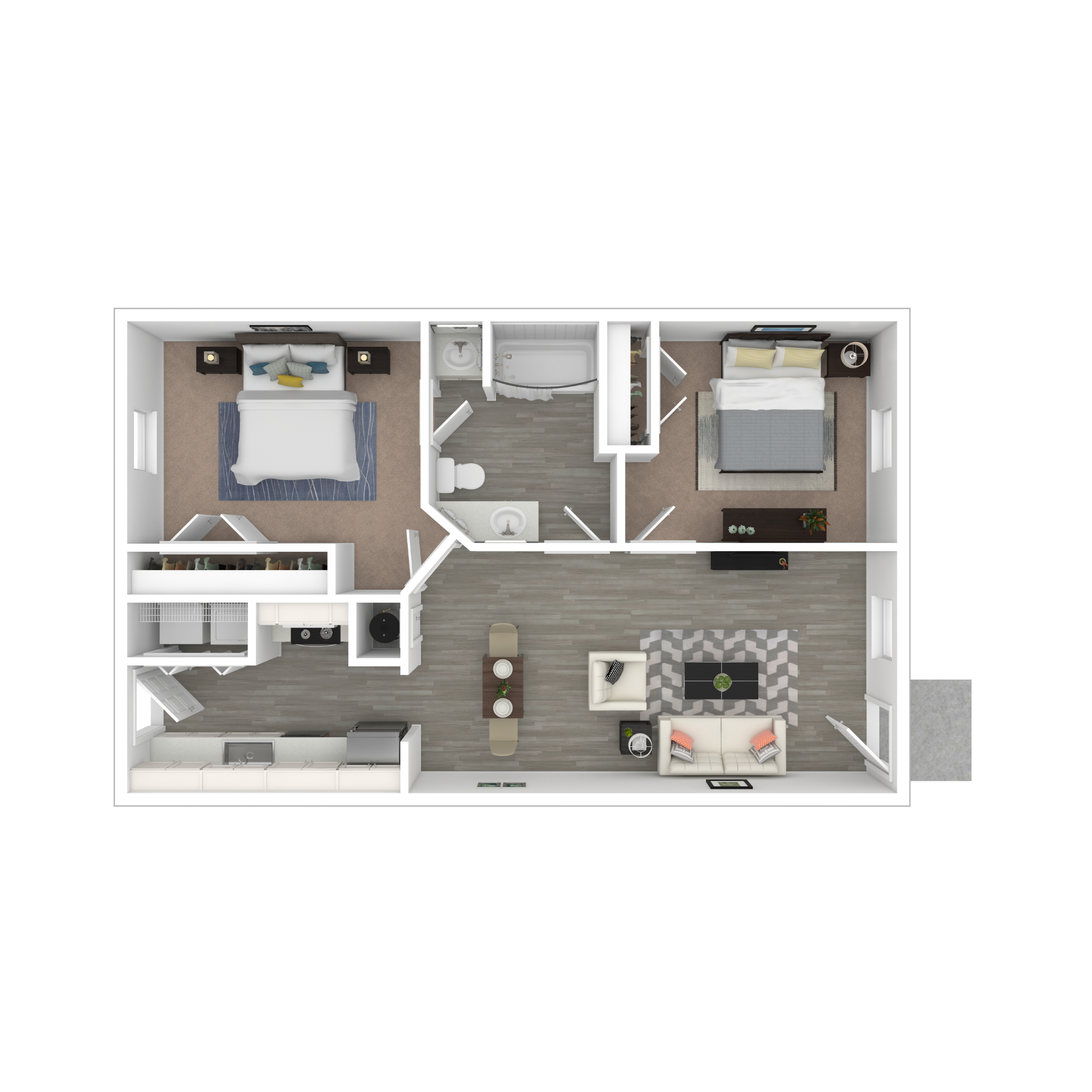 Floor plan for 2 beds, 1 bath, 850 sqft